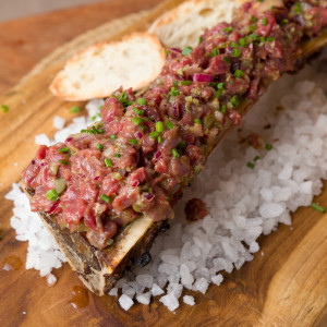 Beef steak tartare with bone marrow