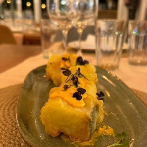 Tempura cod with piquillo garlic mayonnaise